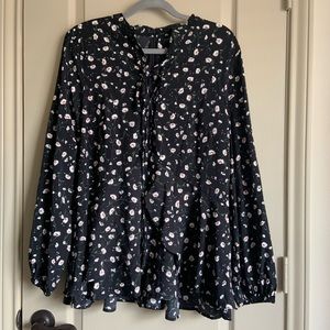 Lane Bryant lace up ruffle blouse